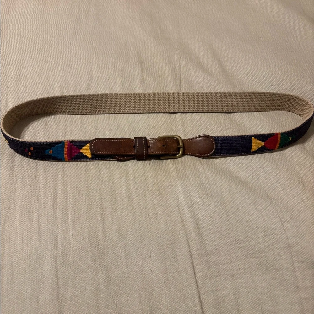 Navy Woven Men’s Belt with Colorful Geometric Embroidery